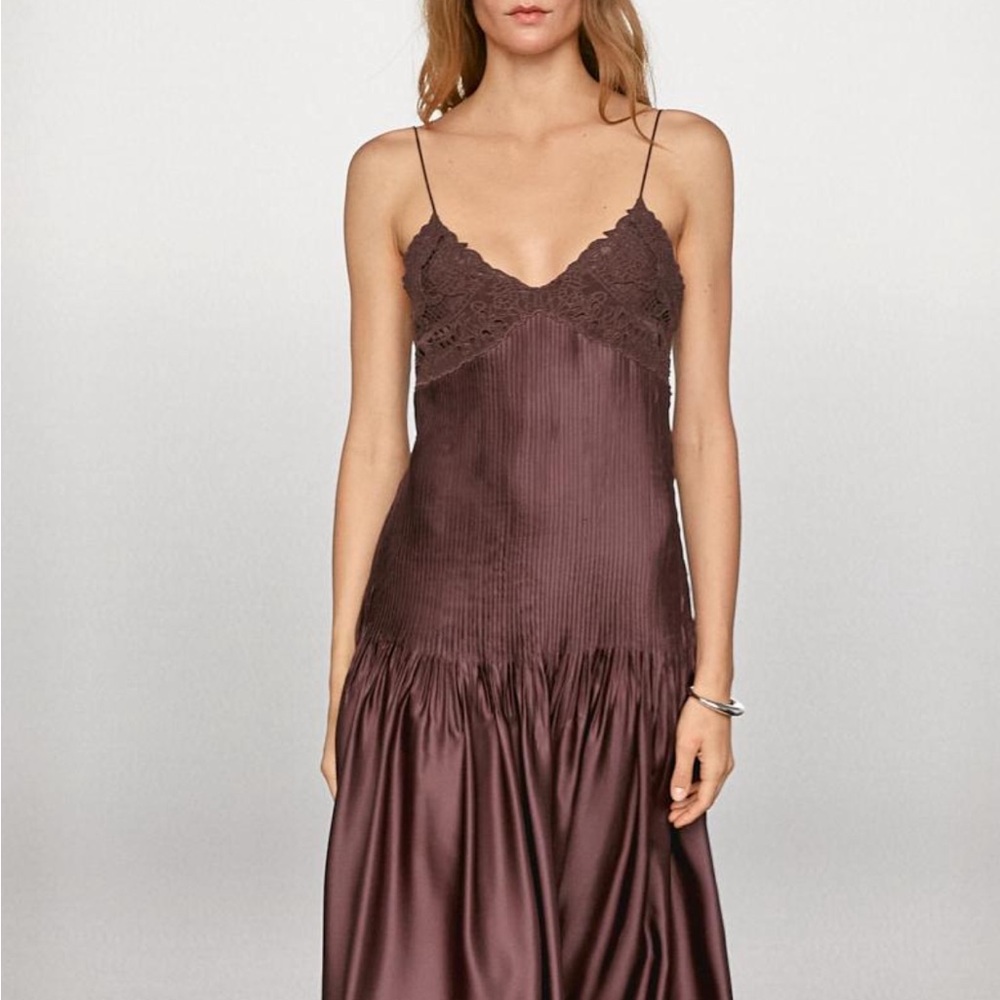 Massimo Dutti Brown Spaghetti Strap Dress